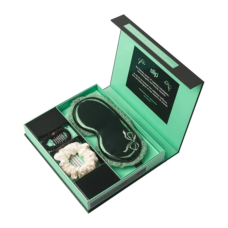 slip ensemble de soirée pyjama beauté pure soie avec ruban dentelle - rêves mentolés