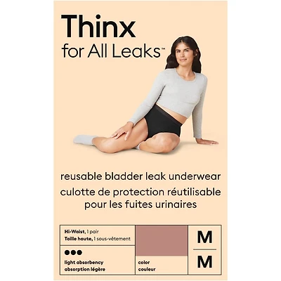 Sous-vêtement à taille haute pour fuites urinaires à absorption légère Thinx For All Leaks, moyen, rose du désert