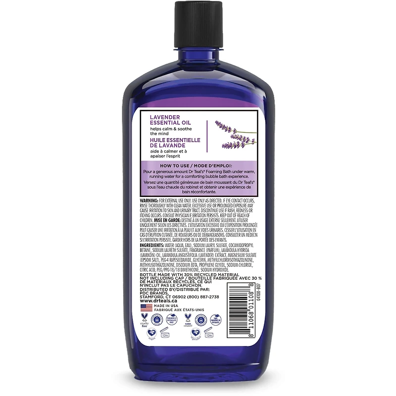 Bain Moussant avec du Sel D'Epsom Pur, Apaiser et Dormir de Lavande Huile Essentielle
