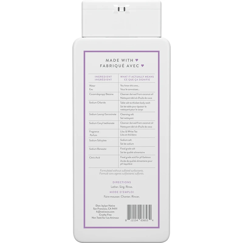 Natural Body Wash, Lilac & White Tea, Sulfate Free, Paraben Free