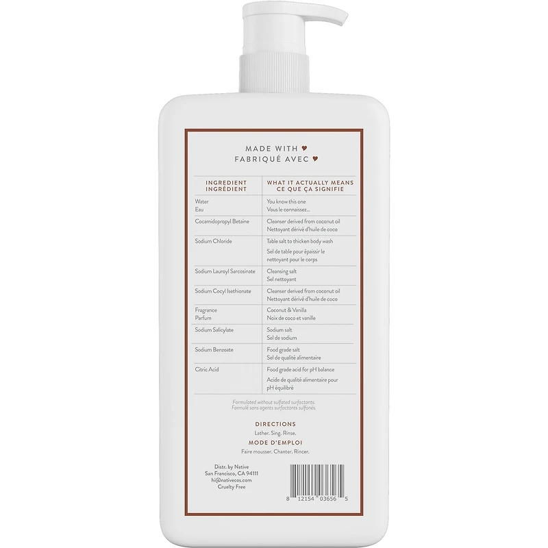 Natural Body Wash, Coconut & Vanilla, Sulfate Free, Paraben Free