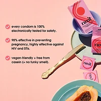 Lubricated latex condoms with reservoir tip