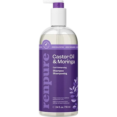 Renpure Huile de ricin & Moringa Shampooing, à base de plantes - Curl Enhancing - Pour hydraté, Boucles lisses - Pour les cheveux bouclés - 24 Fl Oz