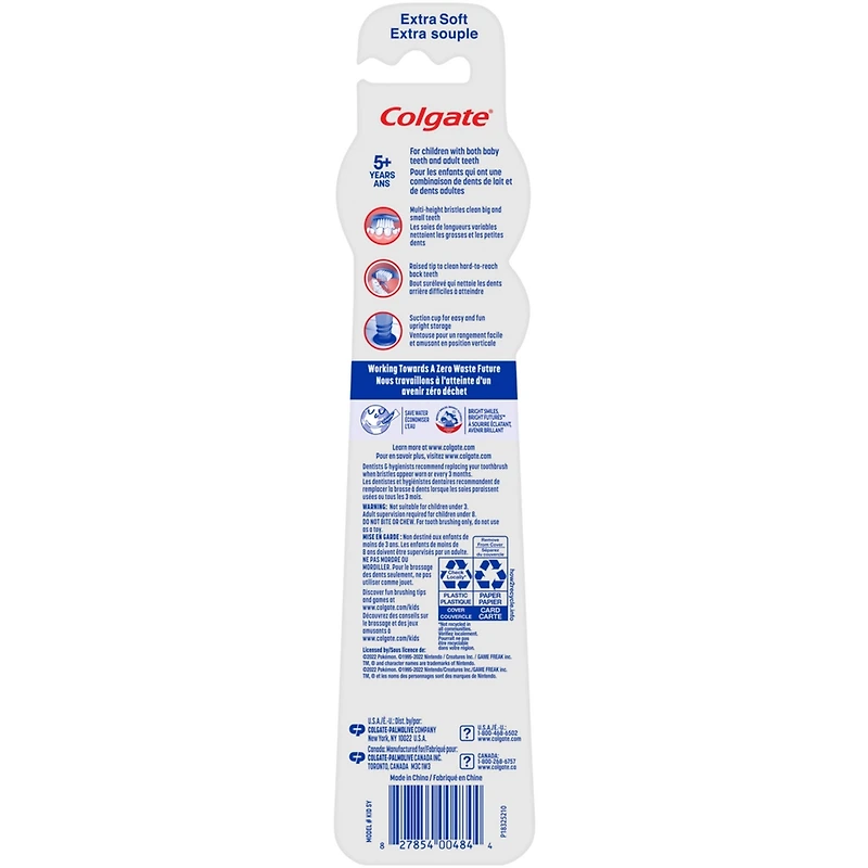 Brosse à dents extra souple pour enfants Colgate Pokémon, pour enfants de 5 ans+