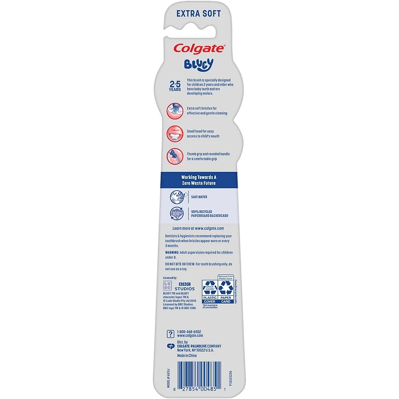 Brosse à dents extra souple pour enfants Colgate Bluey, pour enfants de 5 ans+, paquet de 2