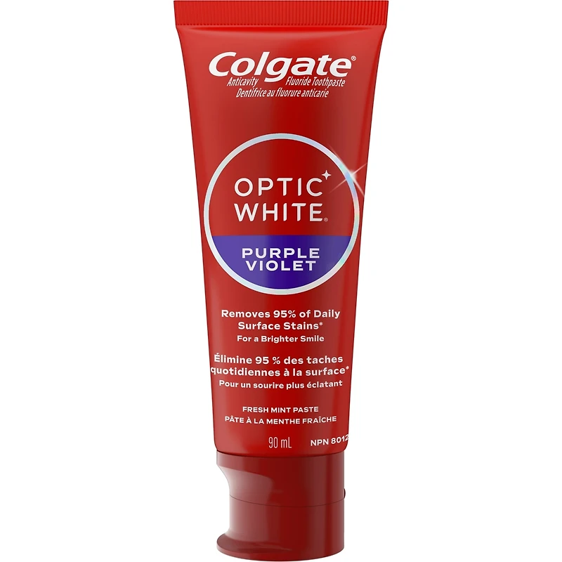 Colgate Optic White Purple Toothpaste for Teeth Whitening, Mint Paste, 90 mL