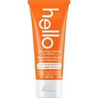 Hello Super Mega Dentifrice Blanchissant Avec Fluorure, Dentifrice Blanchissant Avec Vitamine C, Aide À Blanchir les Dents Jusqu'à 2 Tons, Saveur Naturelle de Menthe Poivrée, Tube de 82mL