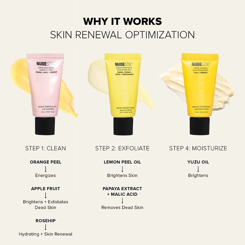 NUDESKIN L’ensemble en 3 étapes Citrus Renew pour maquillage