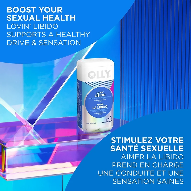 Suppléments en Capsules prend en charge une conduite et une sensation saines OLLY  Aimer la Libido suppléments pour femmes avec ashwagandha, damiana et maca 40 capsules