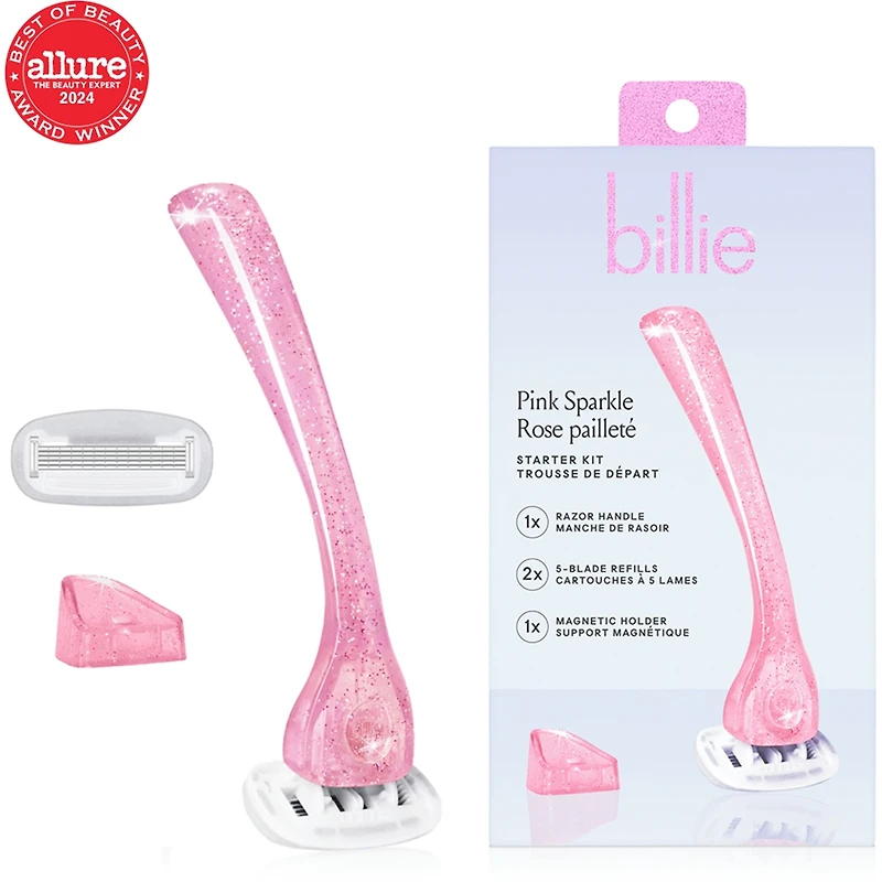 Billie Women’s Razor Kit - 1 Handle + Magnetic Holder + 2 x 5-Blade Refills - Pink Sparkle