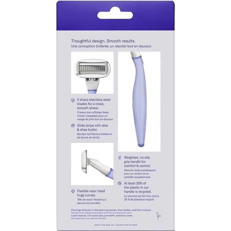 rasoir pour femmes à 5 lames Flamingo – 1 manche de + 2 cartouches rechange Lilas