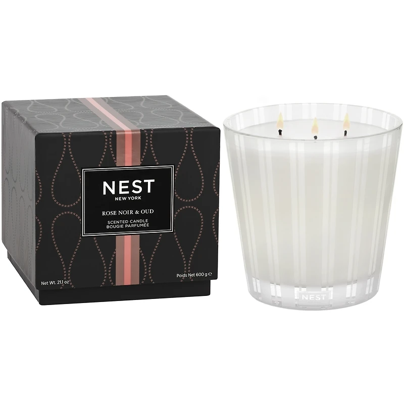 Bougie à trois mèches Rose noire et bois de oud