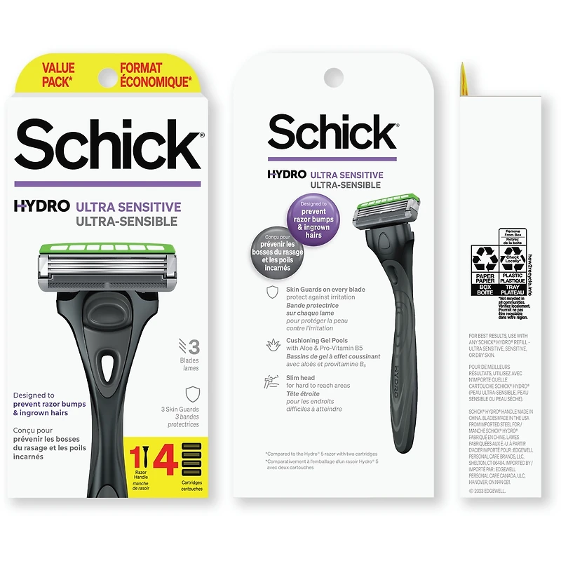 Rasoir Schick Hydro Ultra Sensitive, Rasoir + 4 Recharges
