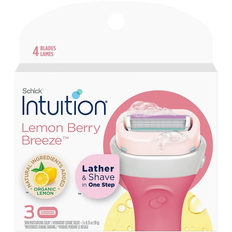Recharge de cartouches de lames au parfum de brise de baies citronnées de marque Schick Intuition