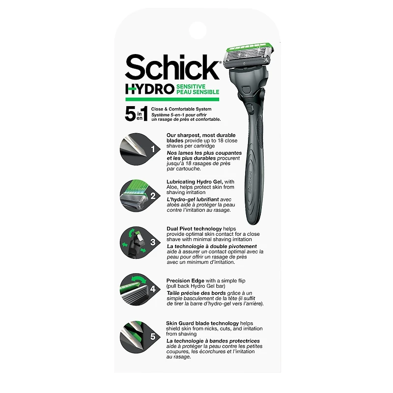 Rasoir pour hommes Schick Hydro Skin Comfort avec gel apaisant pour peaux sensibles