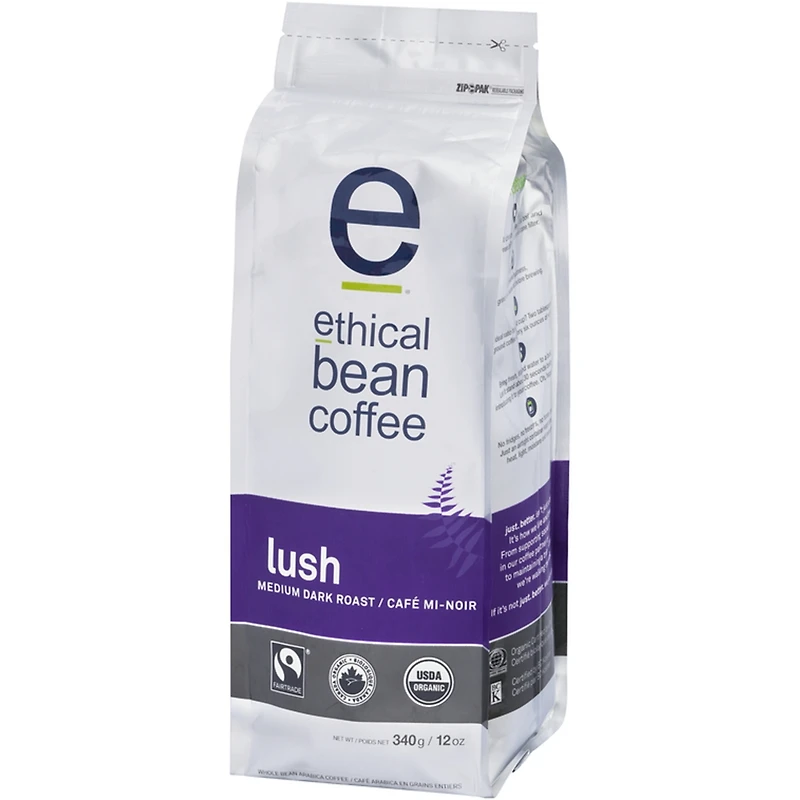 Fairtrade Organic Coffee, Lush Medium Dark Roast, Whole Bean Coffee