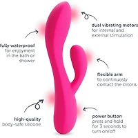 Dual Rabbit Vibrator for Women - Made of Body-Safe Silicone, Fully Waterproof, USB Rechargeable - Dual Vibrating Massager with 10 Vibration Settings