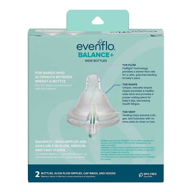 Balance+ Biberon pour col larges 9 oz, 2 paquets