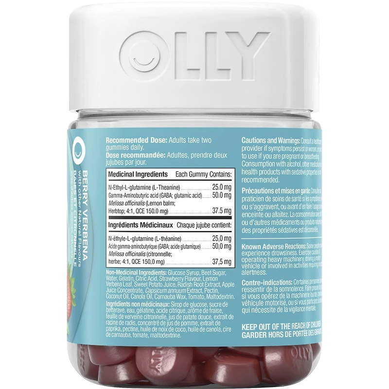 vitamine Relaxant OLLY Baies et Citronelle sans gluten 21 jours 42 gélifiés