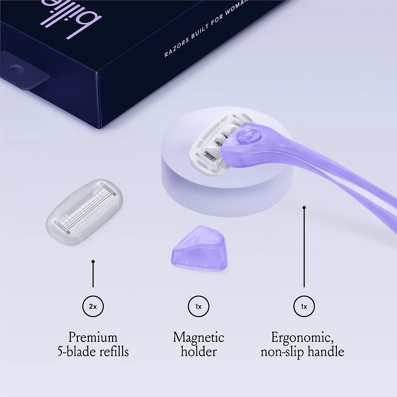 Billie Women’s Razor Kit - 1 Handle + 2 Blade Refills + Magnetic Holder - Moonbeam