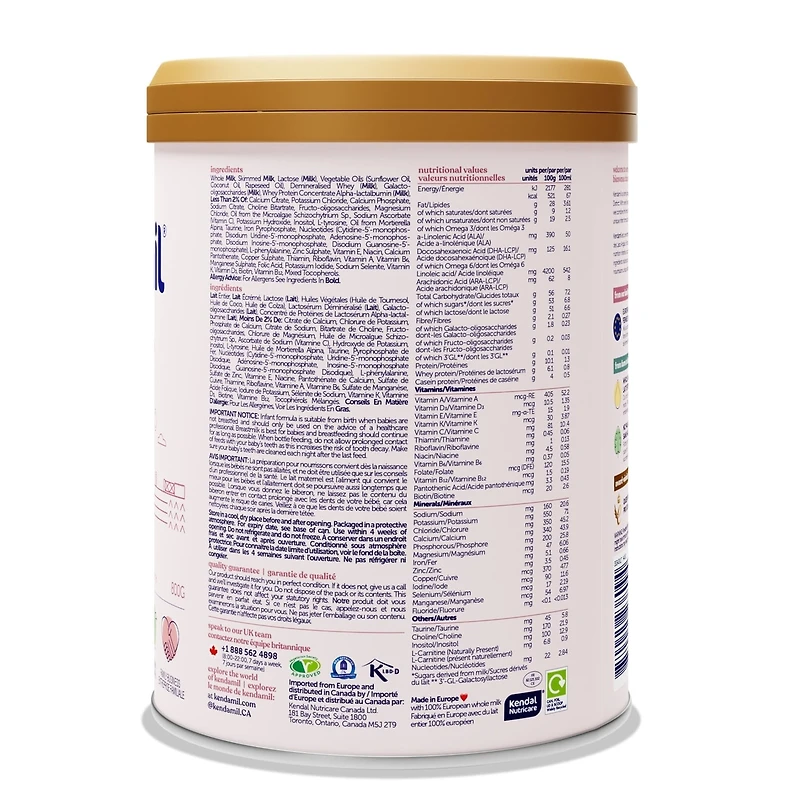 Préparation pour nourrissons en poudre, européenne avec HMO, prébiotiques, sans huile de palme ni soja, avec DHA, 800g, 0-12 Mois Préparation pour nourrissons