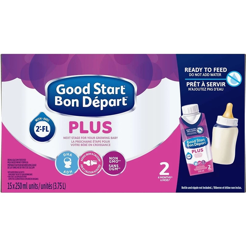 Préparation pour nourrissons Bon Départ Plus 2, prête à servir en boîte Tetra Pak 15 x 250 ml