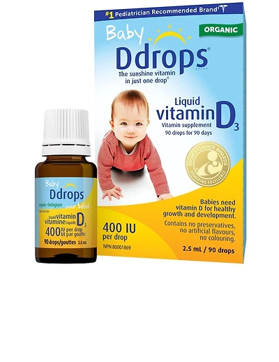 Ddrops Bébé 400 UI vitamine D3, 90 gouttes