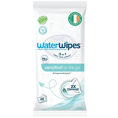 Sensitive+ On The Go Wipes, 3-In-1 Cleans, Cares, Protects, 99.9% Water, Unscented & Hypoallergenic, 28 Count (1 Pack)