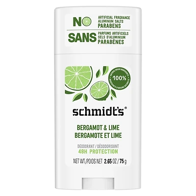 Schmidt's  Désodorisant d'Origine Naturelle 48 heures de protection bergamot & lime désodorisant pour homme et femme 75 g