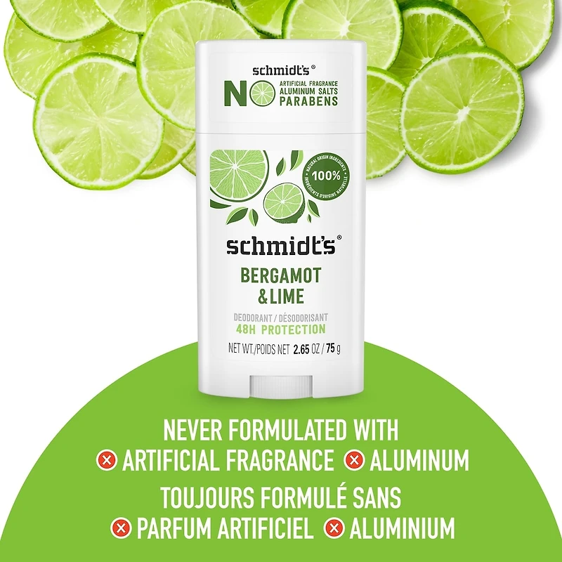 Schmidt's  Natural Origin Deodorant 48 Hour Protection Bergamot & Lime Deodorant for Men and Women 75 g