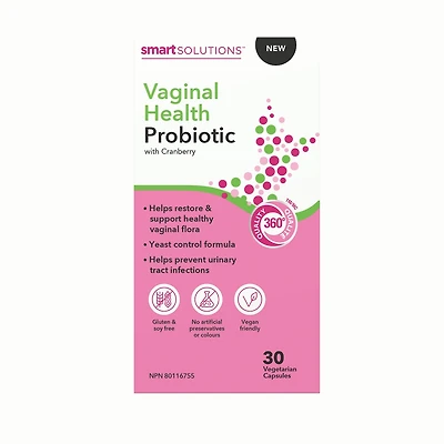 Smart Solutions Vaginal Health Probiotic with Cranberry, 30 Capsules