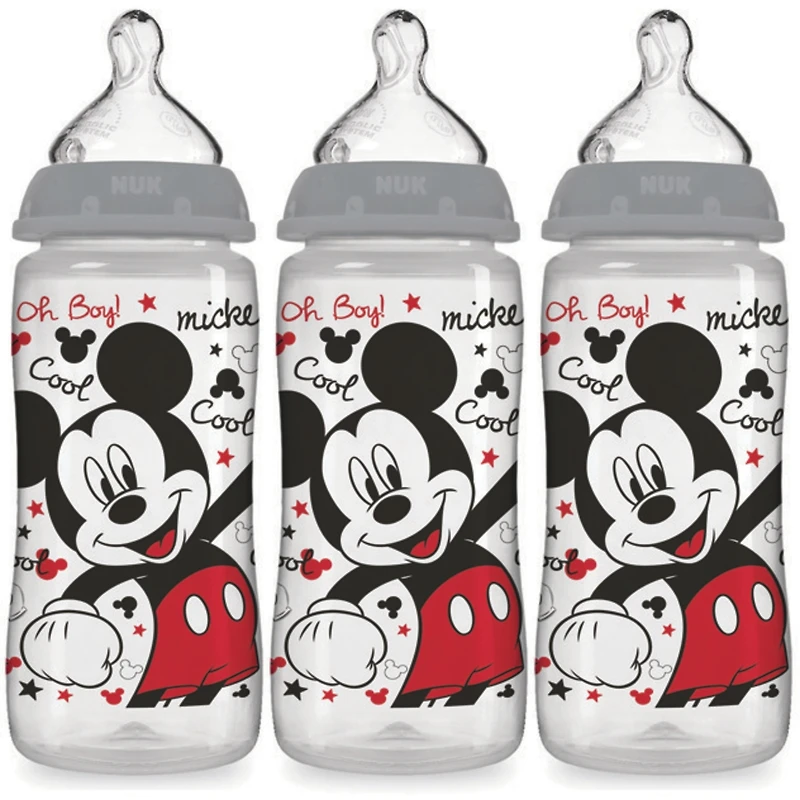 NUK Disney BOUTEILLE ORTHODONTIQUE MICKEY & MINNIE MOUSE FLUX LISSE 10OZ, 3PK, SILICONE