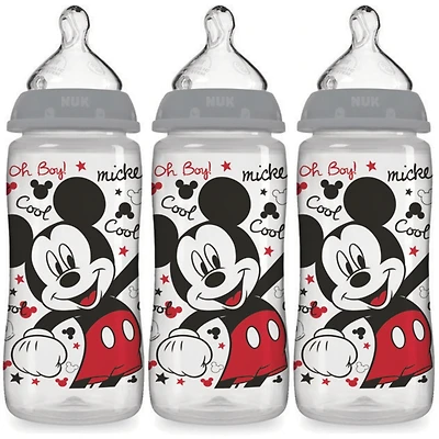 Nuk Disney Smooth Flow Mickey & Minnie Mouse Orthodontic Bottle 10oz, 3pk,Silicone