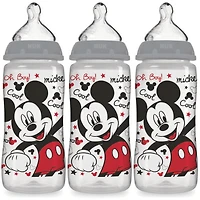 NUK Disney BOUTEILLE ORTHODONTIQUE MICKEY & MINNIE MOUSE FLUX LISSE 10OZ, 3PK, SILICONE