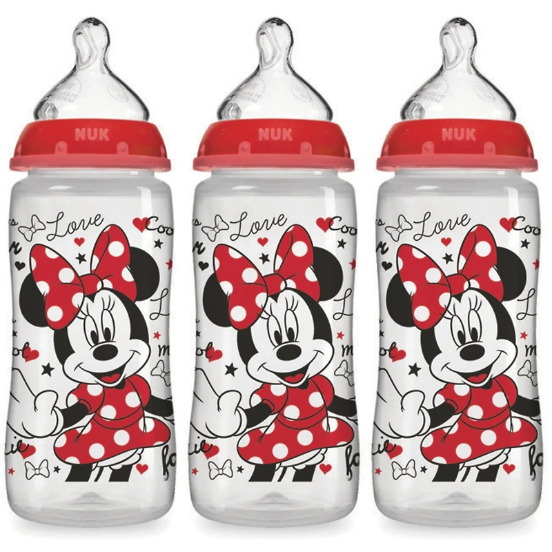 NUK Disney BOUTEILLE ORTHODONTIQUE MICKEY & MINNIE MOUSE FLUX LISSE 10OZ, 3PK, SILICONE