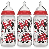 NUK Disney BOUTEILLE ORTHODONTIQUE MICKEY & MINNIE MOUSE FLUX LISSE 10OZ, 3PK, SILICONE
