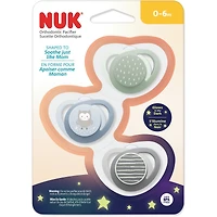 Sucette orthodontique NUK, 0 à 6 mois, hibou bleu, 3 pièces
