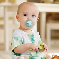 NUK Comfy Duet Soother 2-in-1 Pacifier and Teether, 0-12 months, Green & Orange, 2 Pack