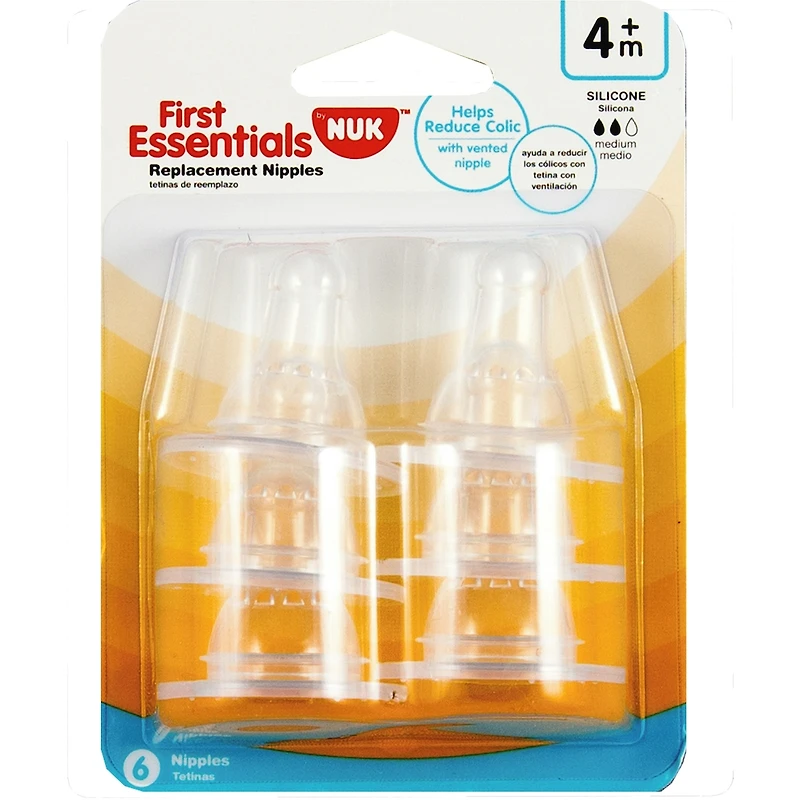 TÉTINE First Essentials de NUK, 6/PAQ., DÉBIT MOYEN, SILICONE