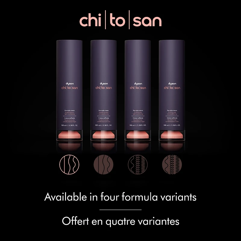 Crème de précoiffage Dyson Chitosan pour revitalisation légère des cheveux droits à ondulés (100ml
