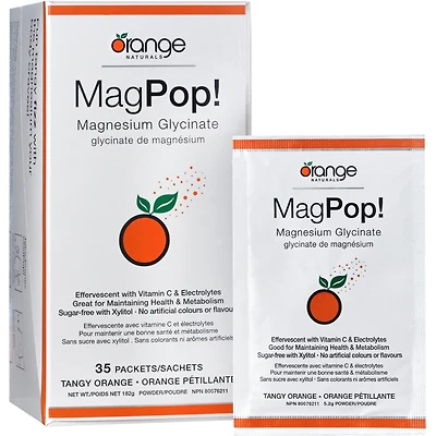 MagPop! Mélange à boire effervescente glycinate de magnésium, orange pétillante