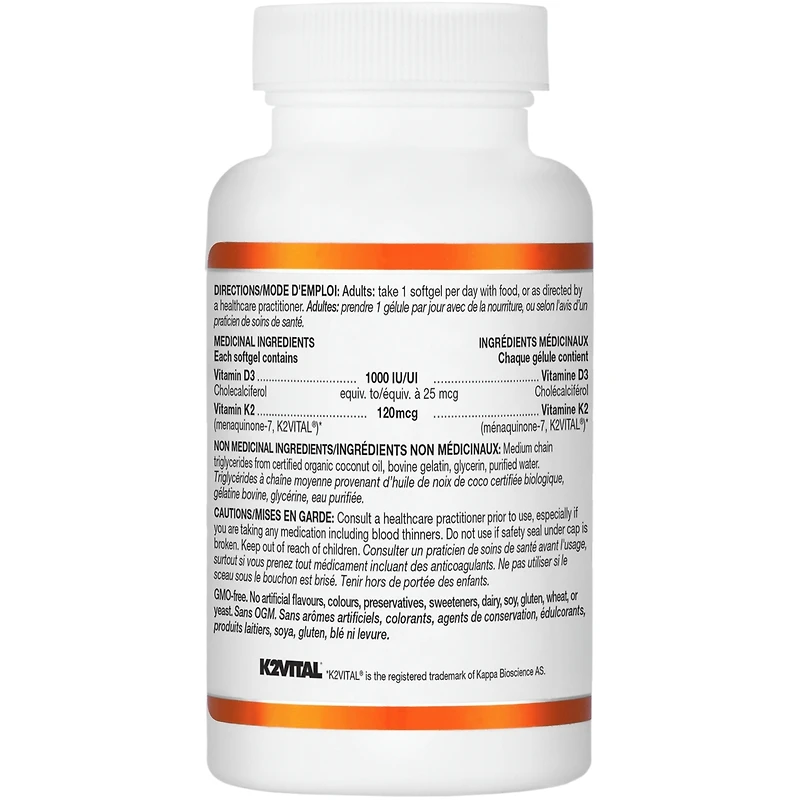 D3 + K2 gélules - avec huile de noix de coco biologique