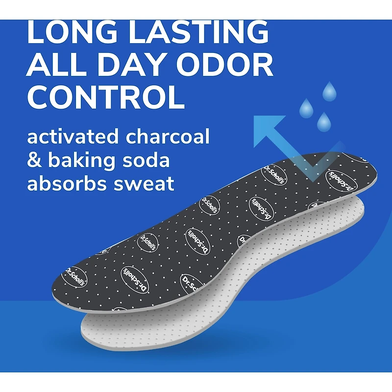 Semelles confort Dr Scholl’s® Odor-X® qui éliminent les odeurs et restent sèche, unisexe, pointure homme 7-13, femme 5-10