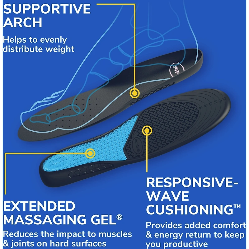 Semelles Dr Scholl’s® Travaillent toute la journée Confort supérieur (avec) gel massant®, Homme, ajustables