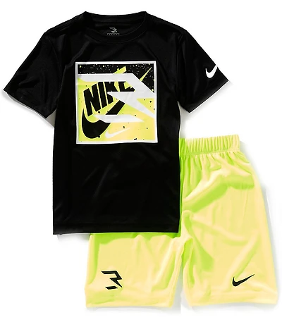 3BRAND by Russell Wilson Big Boys Short Sleeve Dri-Fit Block Brand T-Shirt & Shorts Set