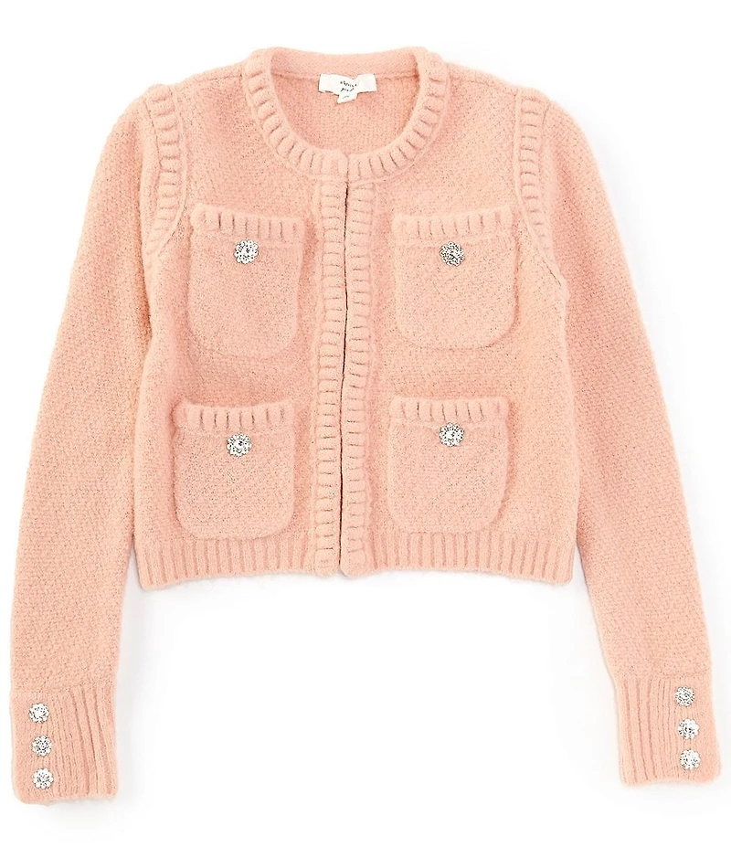 A Loves A Big Girls Rhinestone Button Four Pocket Cardigan