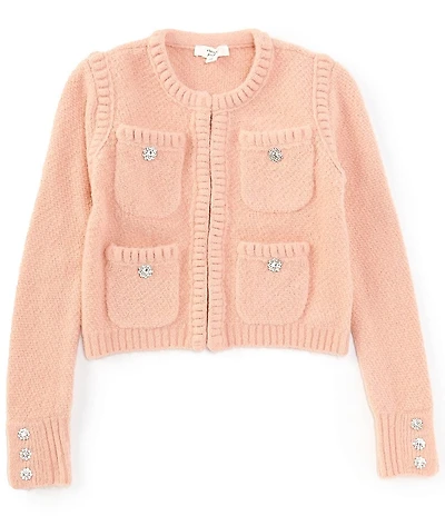 A Loves A Big Girls Rhinestone Button Four Pocket Cardigan