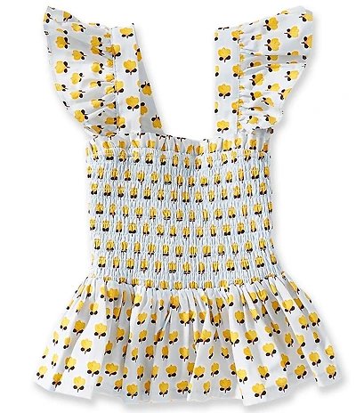 A Loves A Big Girls Block Print Ruffle Strap Smocked Top