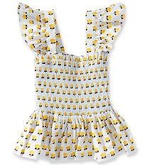 A Loves A Big Girls Block Print Ruffle Strap Smocked Top