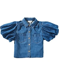 A Loves A Big Girls Denim Puff Sleeve Top